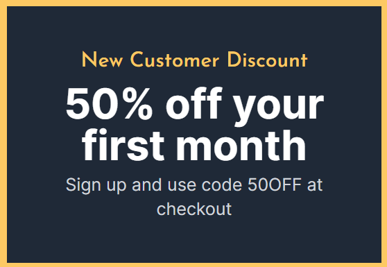 New Customer Discount 50% off your first month Sign up and use code 50OFF at checkout. at Free Advertising Forum High Impact Targeted Adverting